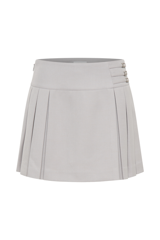 Angie Pleated Buckle Mini Skirt - Grey