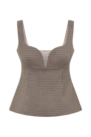 Lawry Structured Longline Top - Tan Check