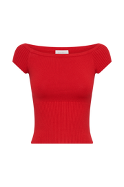 Mathilde Ribbed Knit Off Shoulder Top - Ruby