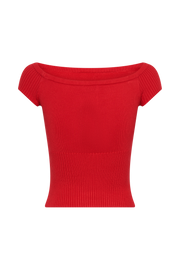 Mathilde Ribbed Knit Off Shoulder Top - Ruby