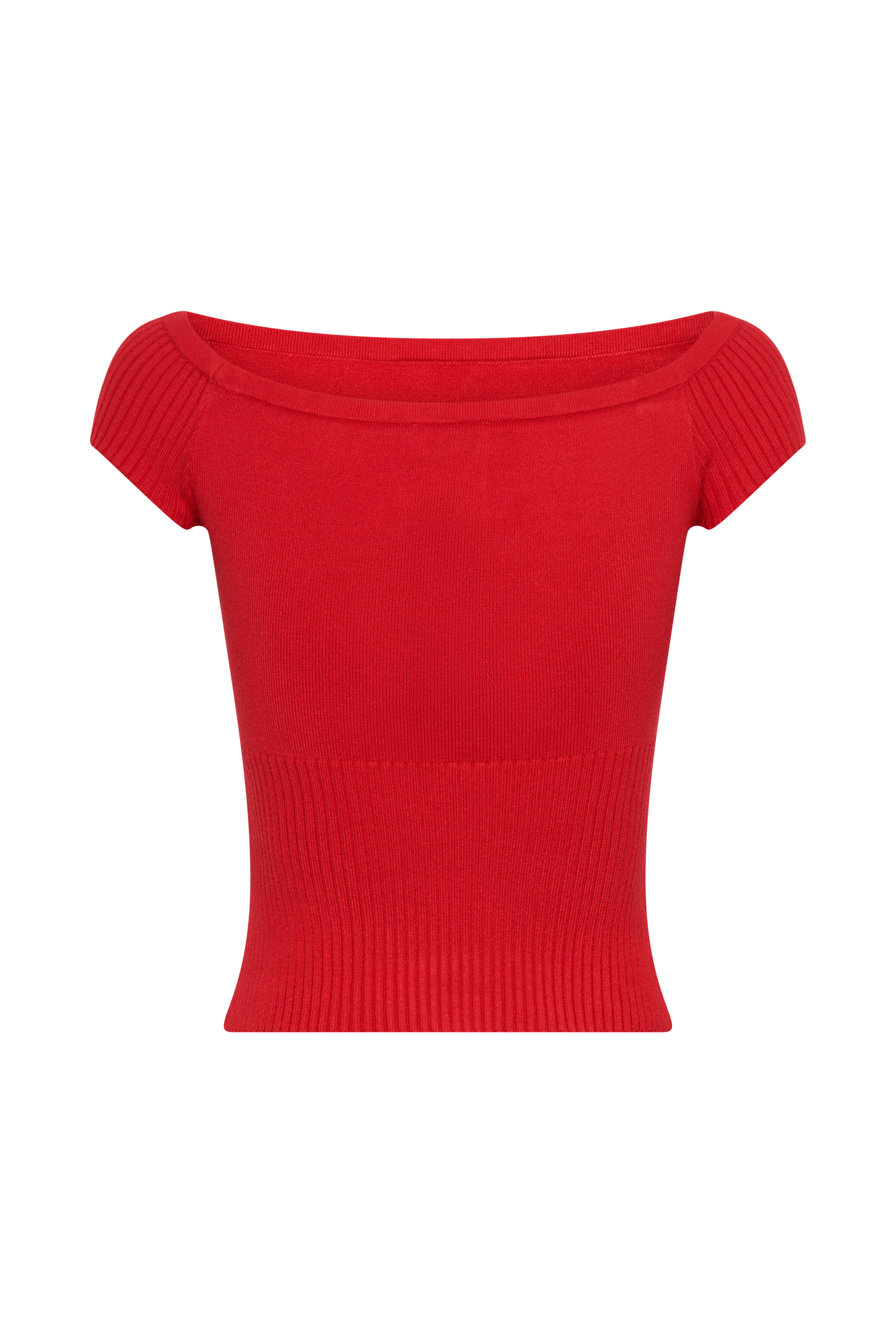 Mathilde Ribbed Knit Off Shoulder Top - Ruby #8