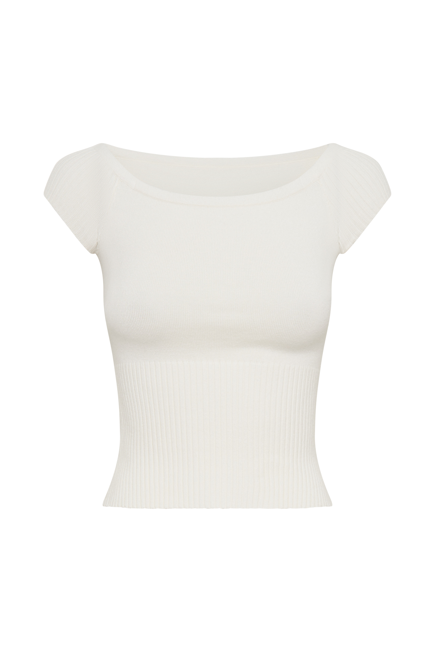 Mathilde Ribbed Knit Off Shoulder Top - Ivory