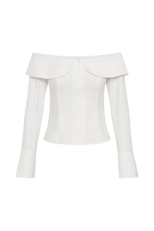 Spencer Off Shoulder Shirting Top - White