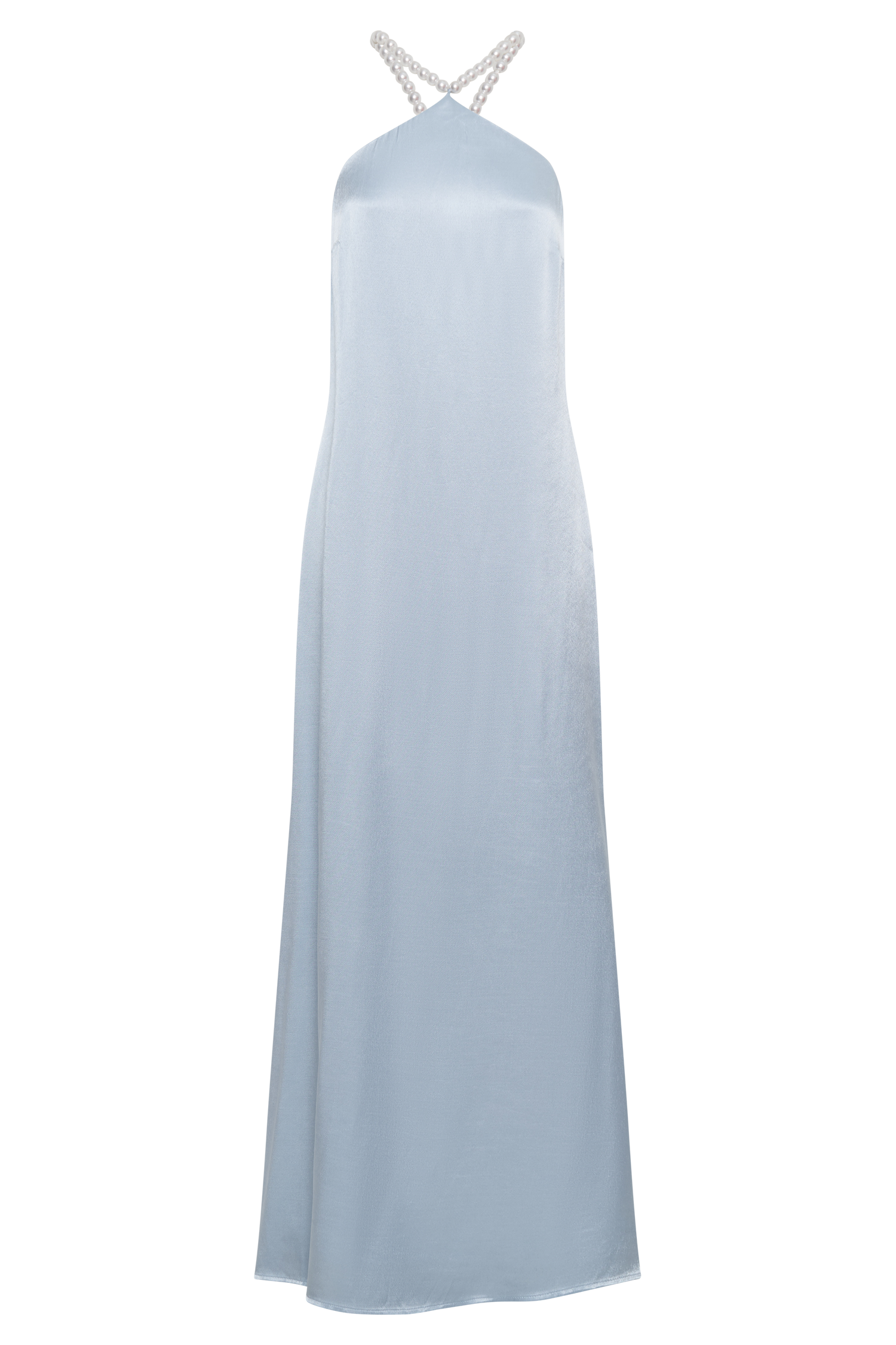 Blanche Satin Pearl Halter Maxi Dress - Cornflower Blue #10