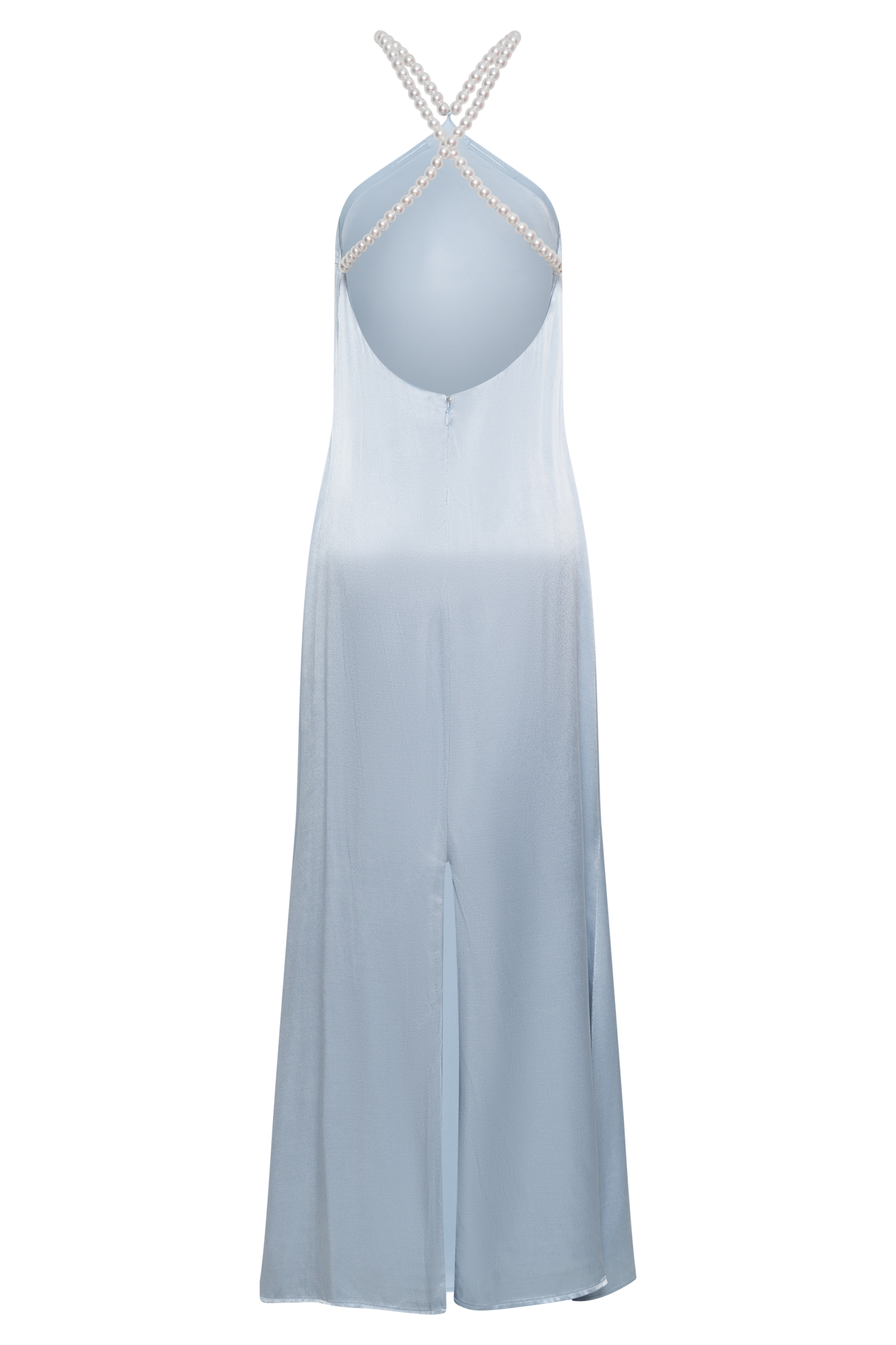 Blanche Satin Pearl Halter Maxi Dress - Cornflower Blue