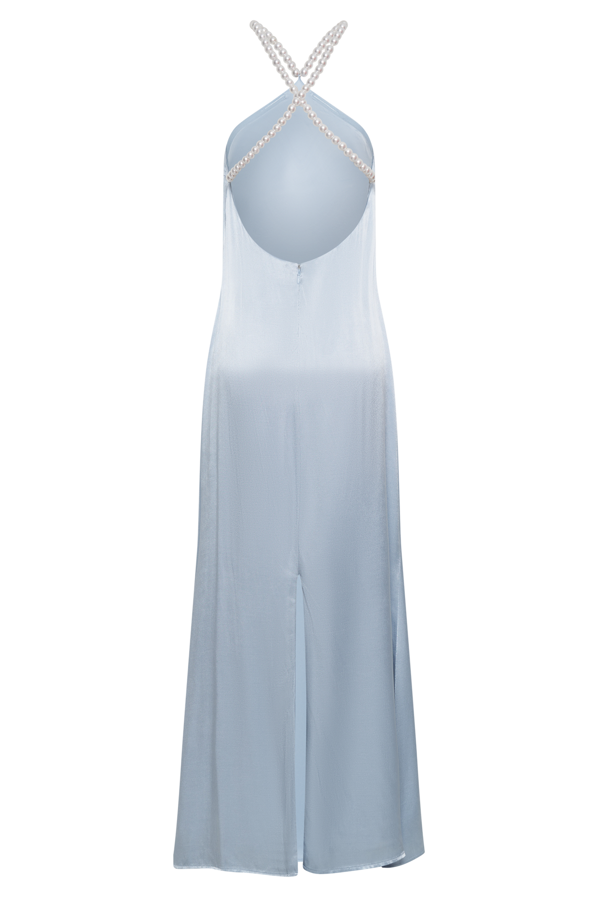 Blanche Satin Pearl Halter Maxi Dress - Cornflower Blue #9