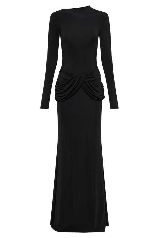 Halcyon Long Sleeve Slinky Maxi Dress - Black