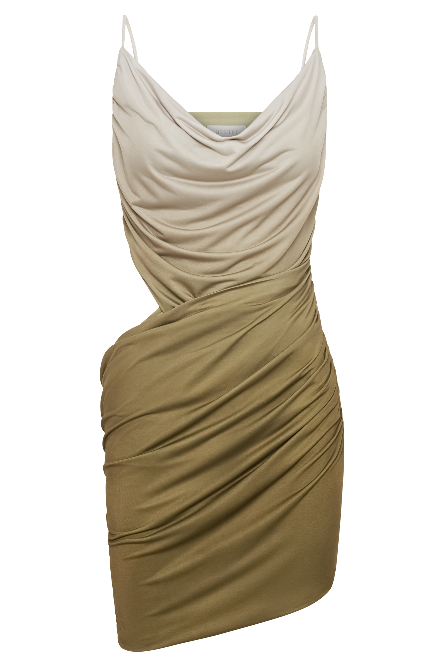 Nellie Cowl Draped Slinky Mini Dress - Ombre Vintage Olive #12