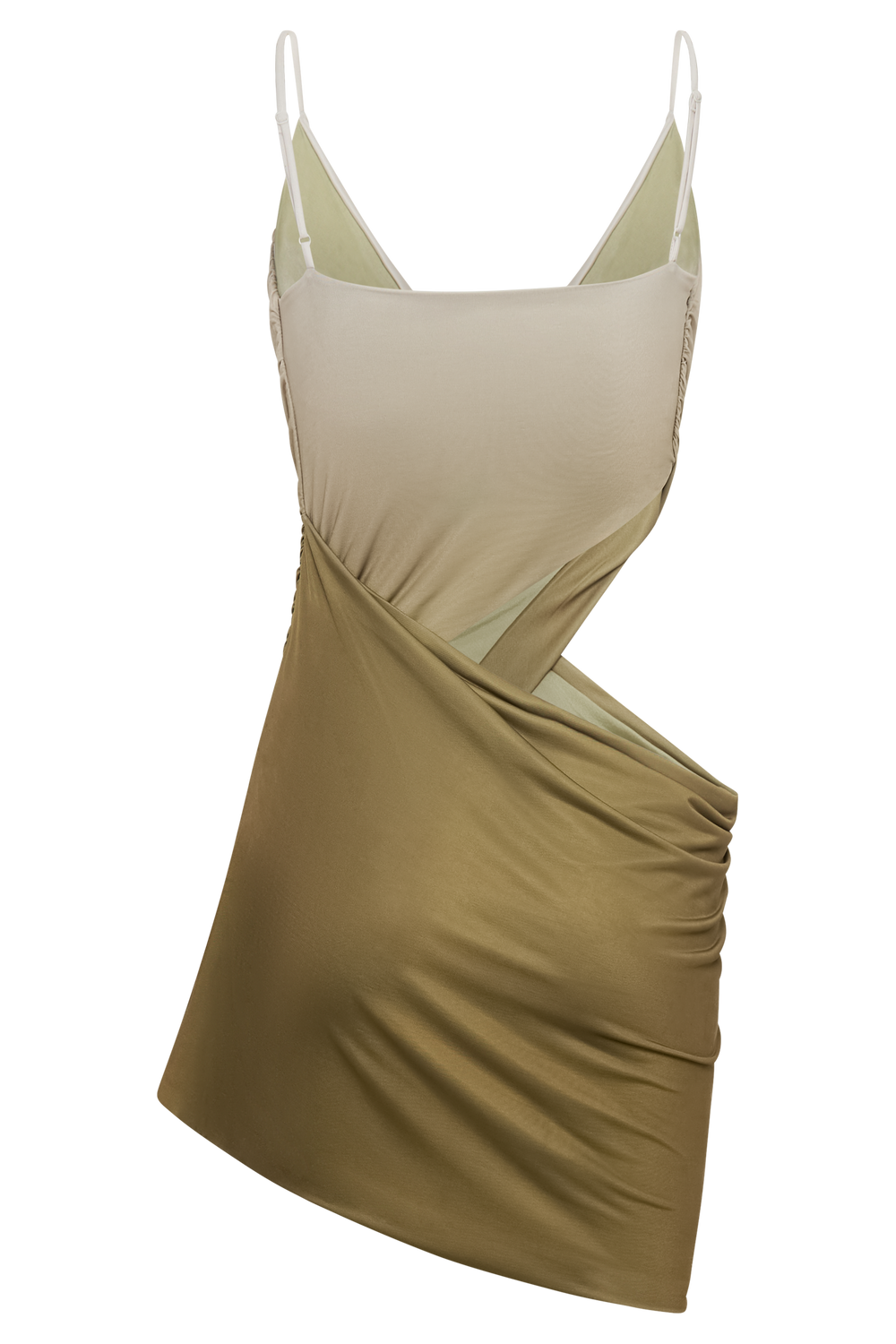 Nellie Cowl Draped Slinky Mini Dress - Ombre Vintage Olive