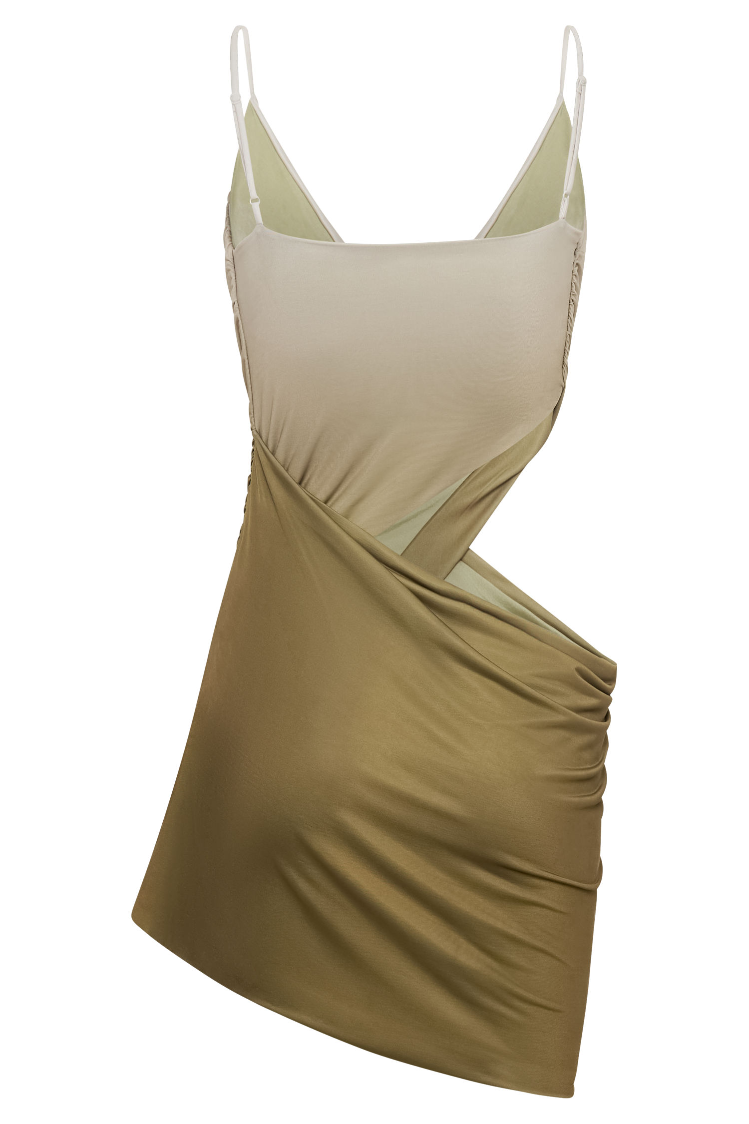 Nellie Cowl Draped Slinky Mini Dress - Ombre Vintage Olive #11