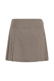 Angie Pleated Buckle Mini Skirt - Tan Check