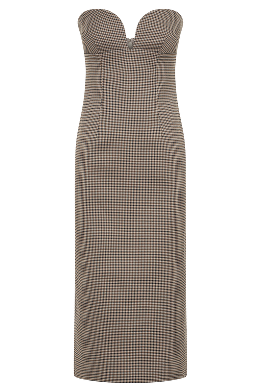 Christie Strapless Midi Dress - Tan Check