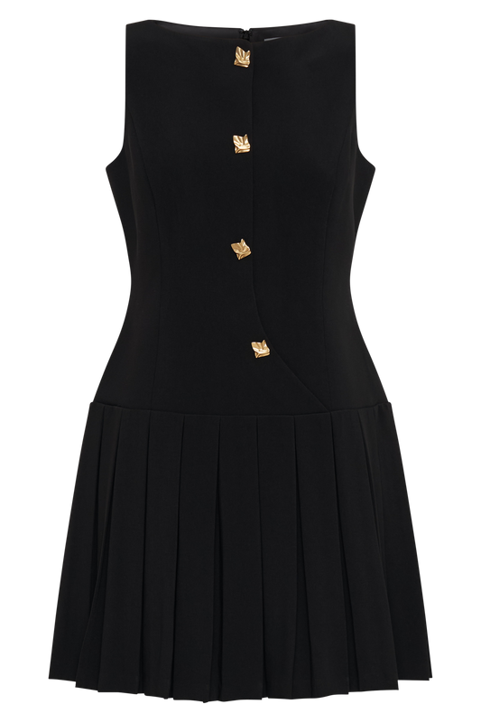 Mackenzie Sleeveless Pleated Mini Dress - Black