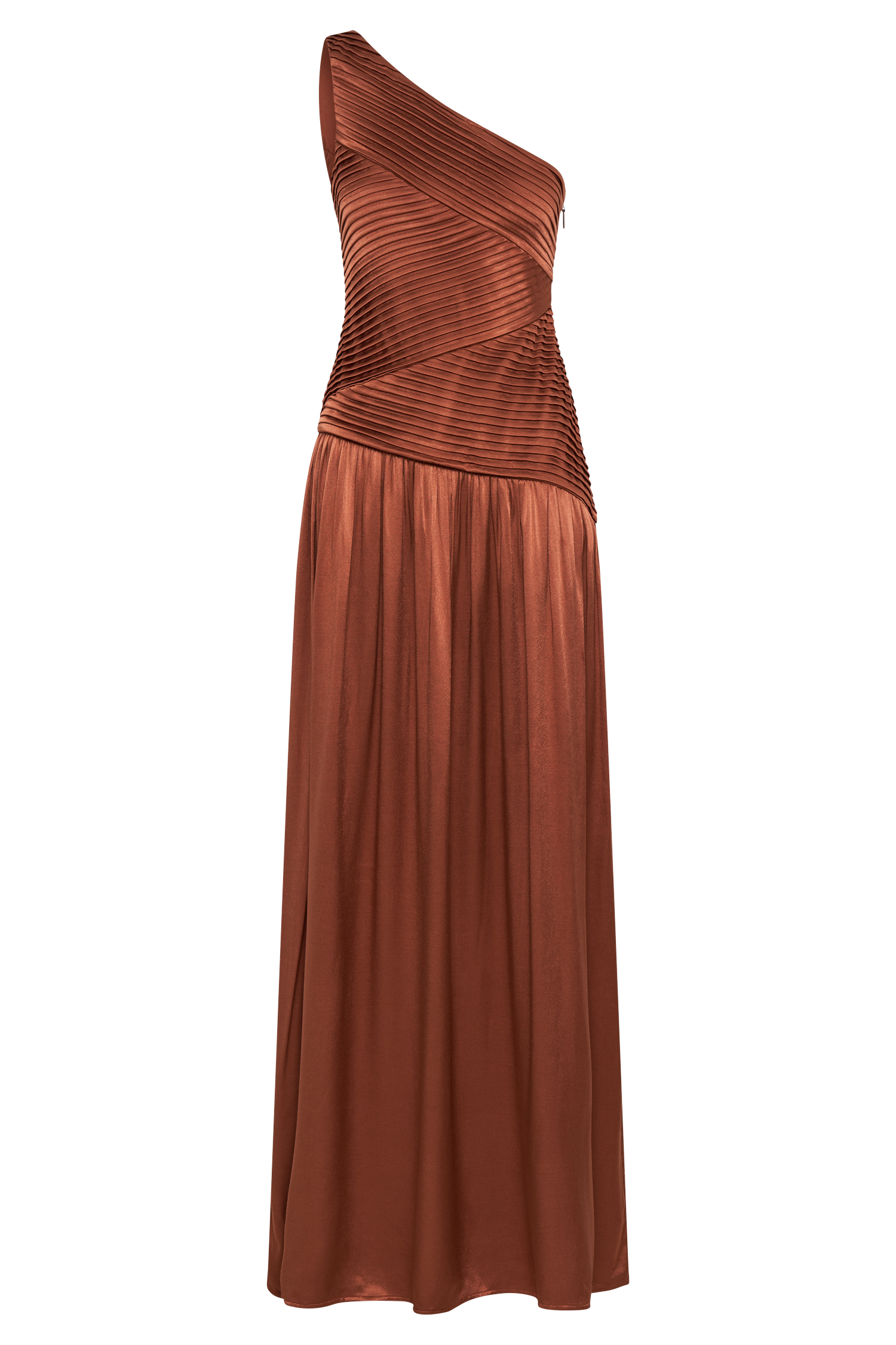 Jenna One Shoulder Pleated Maxi Dress Wood MESHKI UK