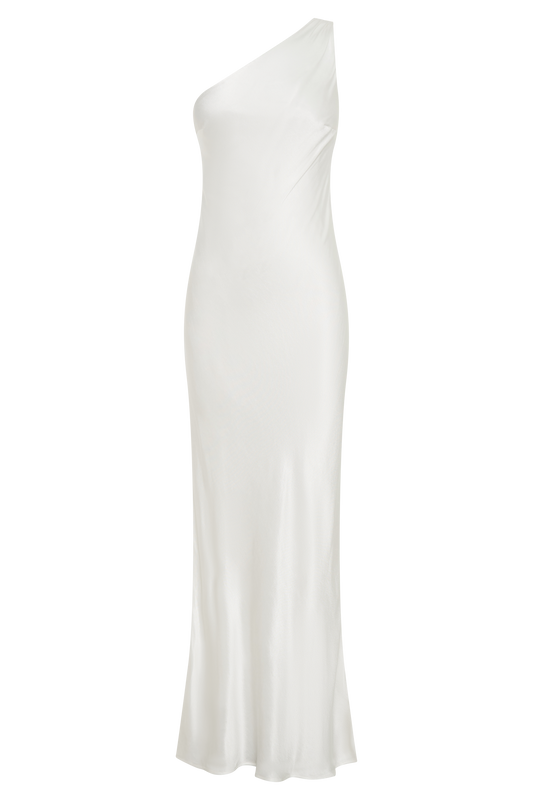 Camille One Shoulder Satin Maxi Dress - White