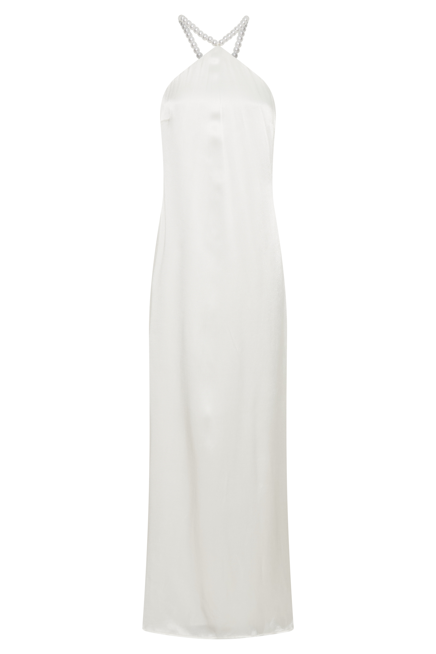 Blanche Satin Pearl Halter Maxi Dress - White #10