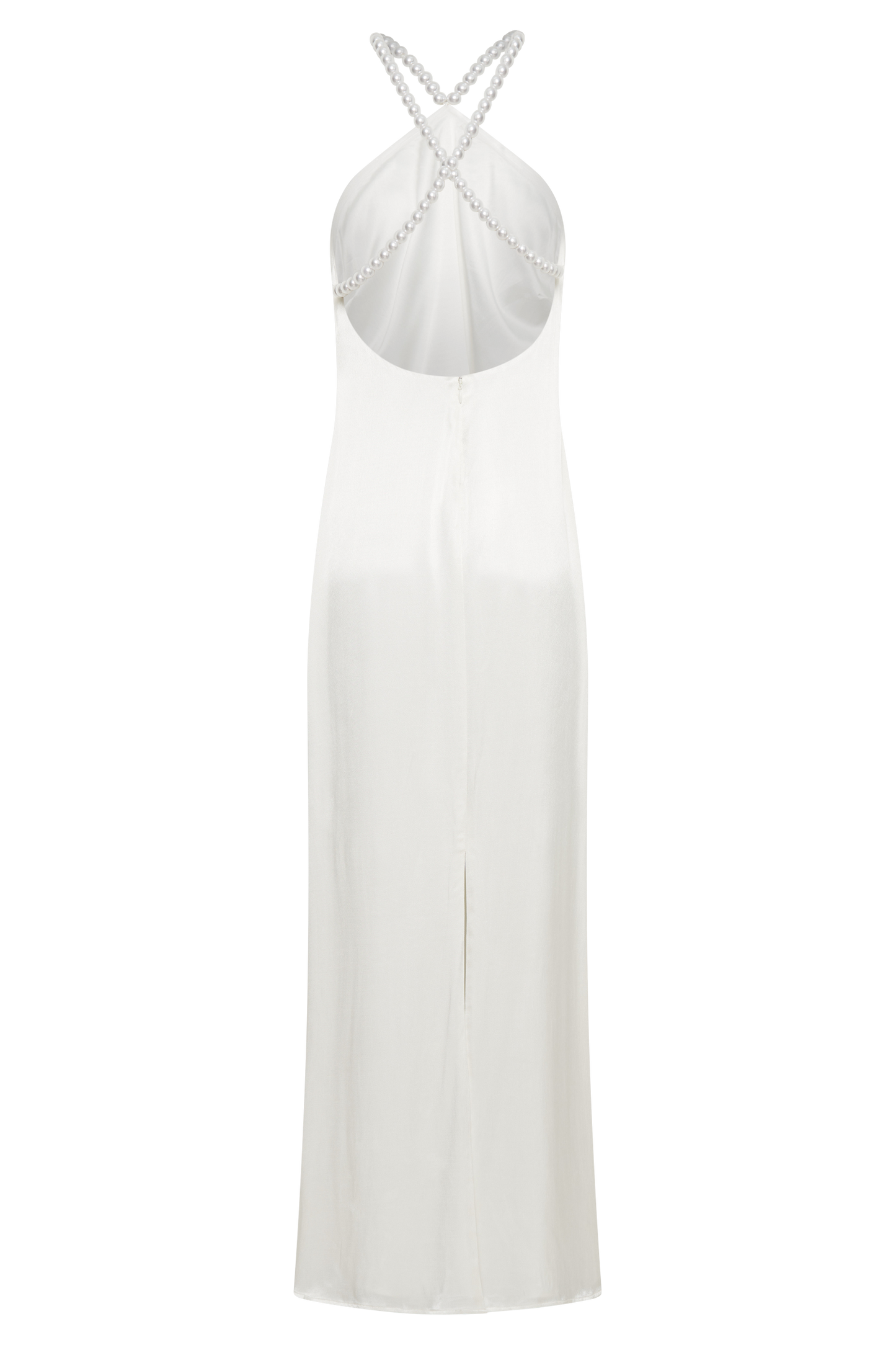 Blanche Satin Pearl Halter Maxi Dress - White