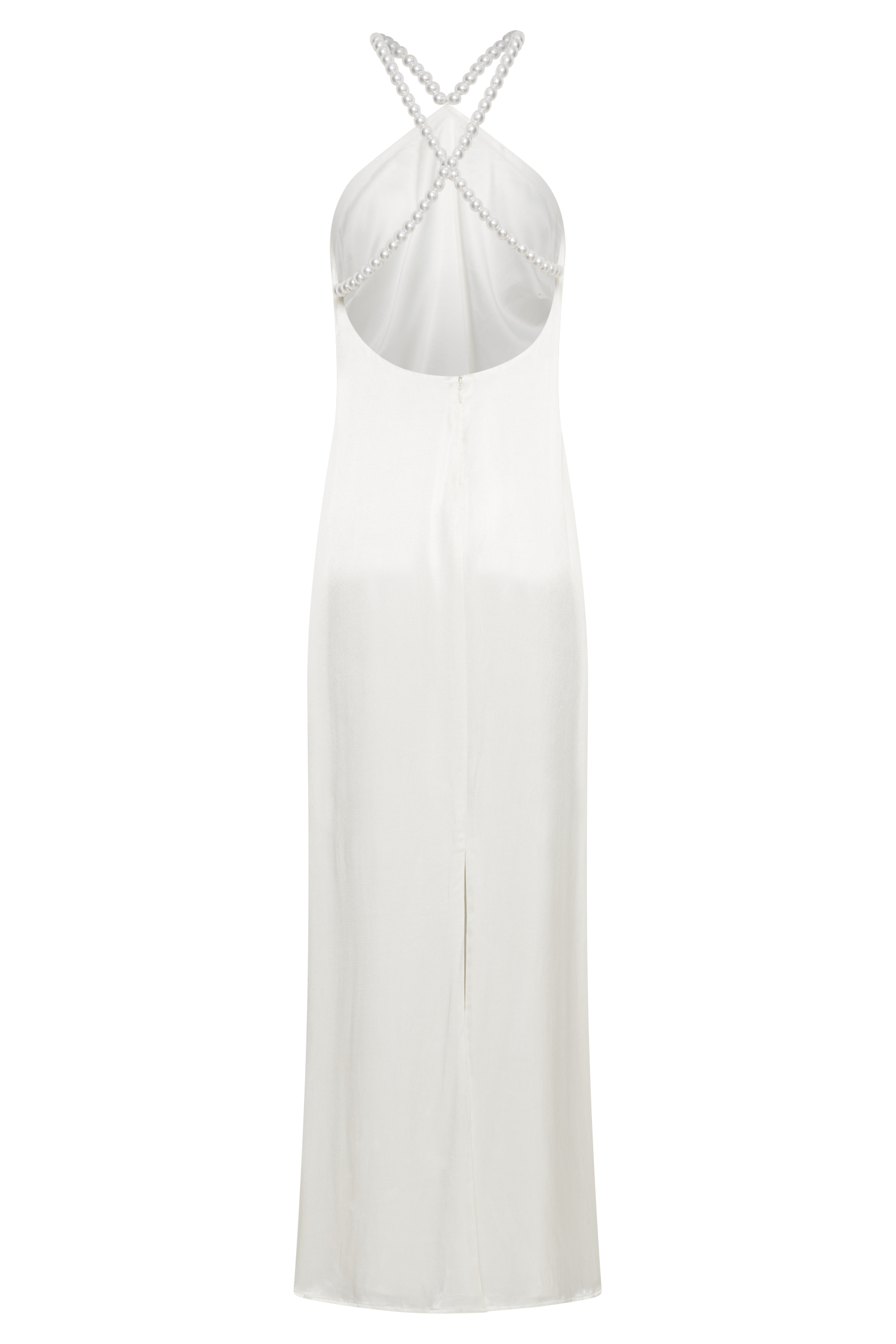 Blanche Satin Pearl Halter Maxi Dress - White #9
