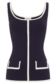 Becky Contrast Knit Longline Top - Navy & Ivory