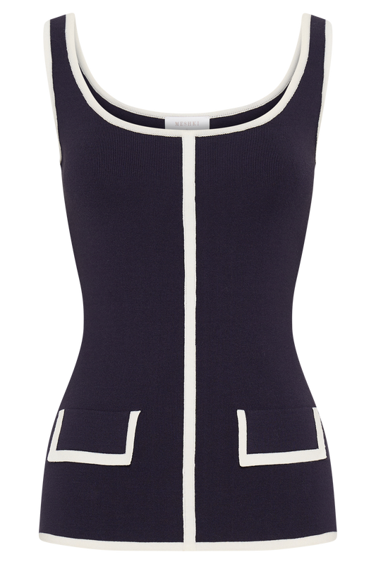 Becky Contrast Knit Top - Navy & Ivory