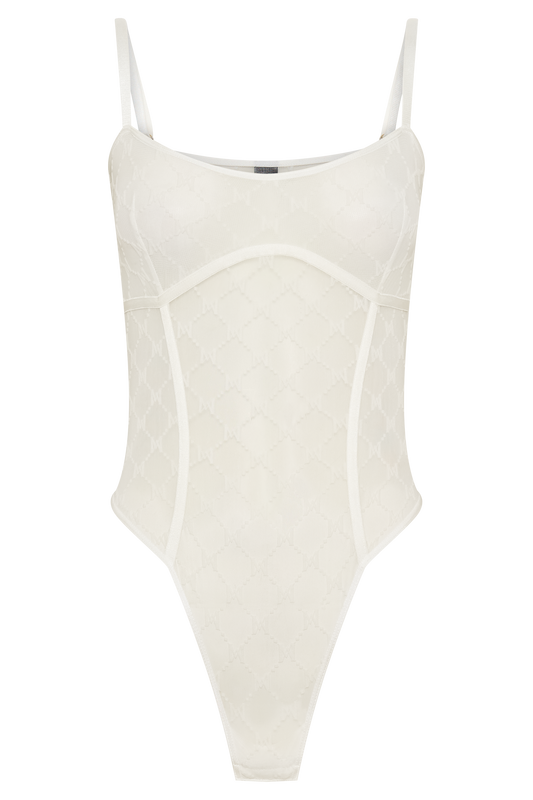 Amelia Monogram Bodysuit - White