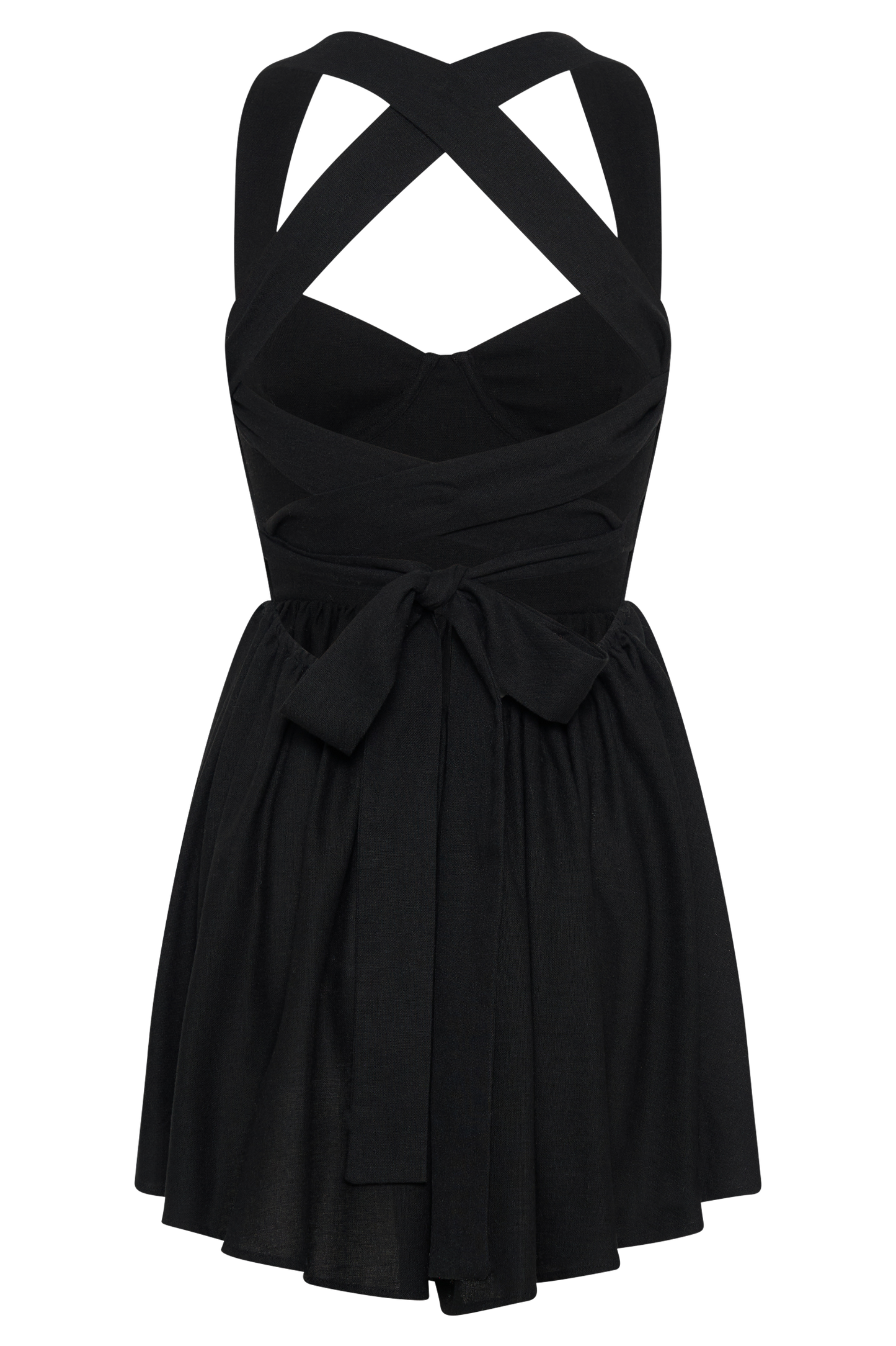 Loz Tie Back Linen Mini Dress - Black