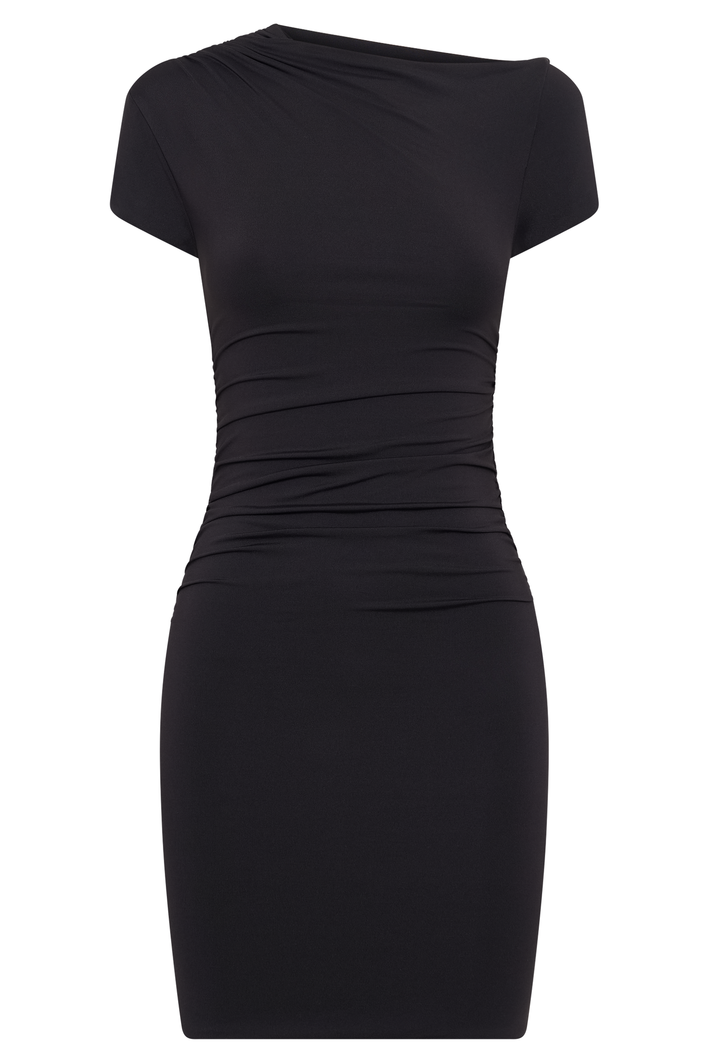 Cersei Ruched Cap Sleeve Mini Dress - Black