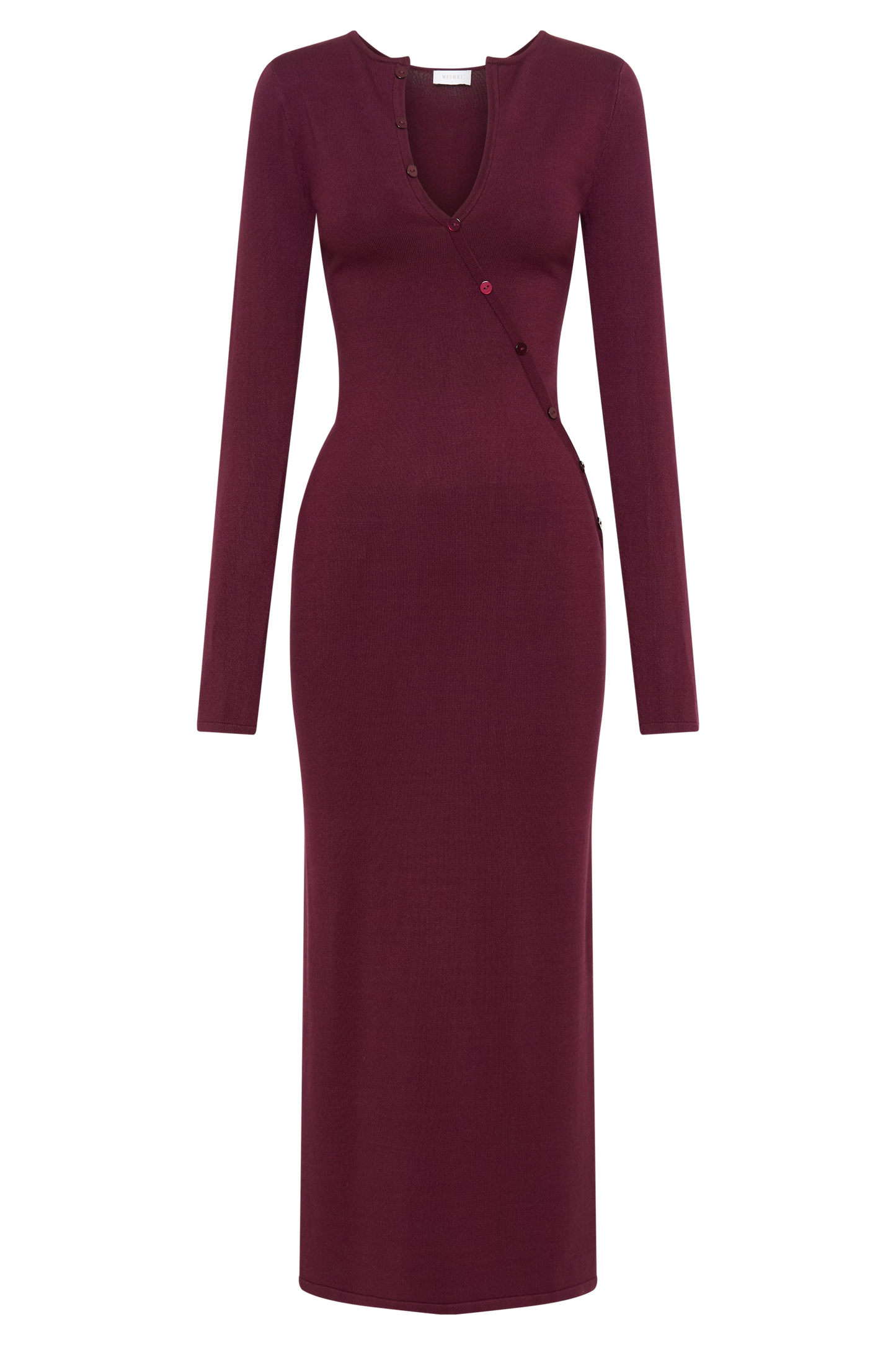 Maria Long Sleeve Buttoned Knit Maxi Dress - Plum