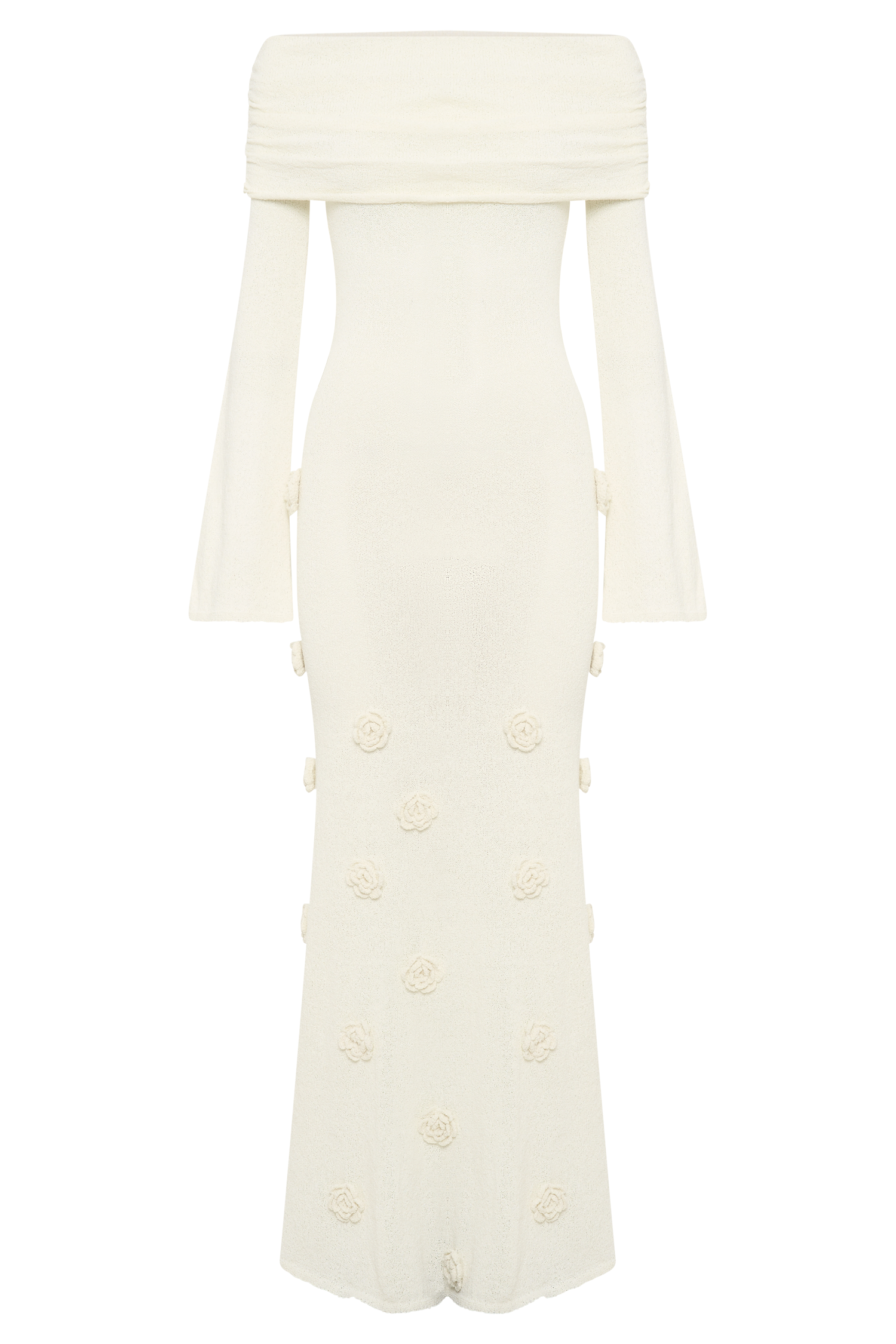 Kiki Off Shoulder Knit Rose Maxi Dress - Ivory #9