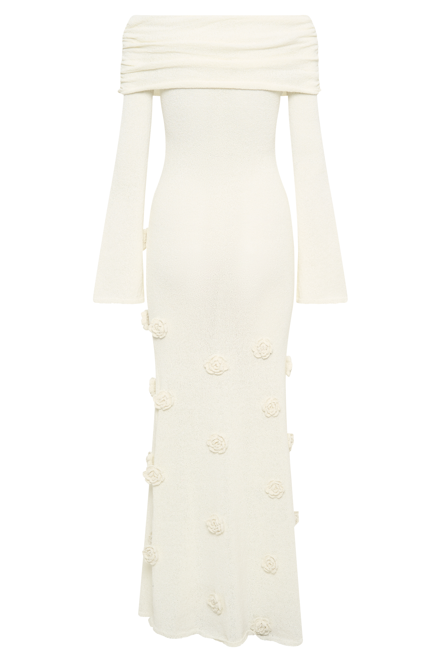 Kiki Off Shoulder Knit Rose Maxi Dress - Ivory #10