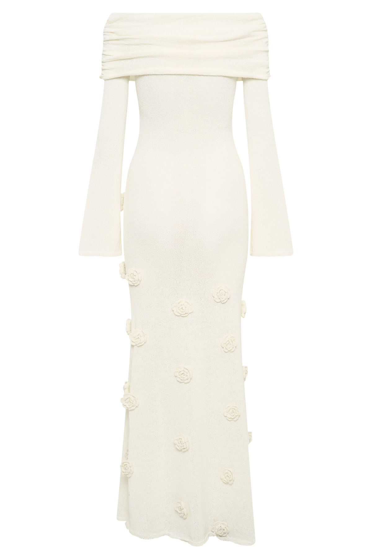 Kiki Off Shoulder Knit Rose Maxi Dress - Ivory #10