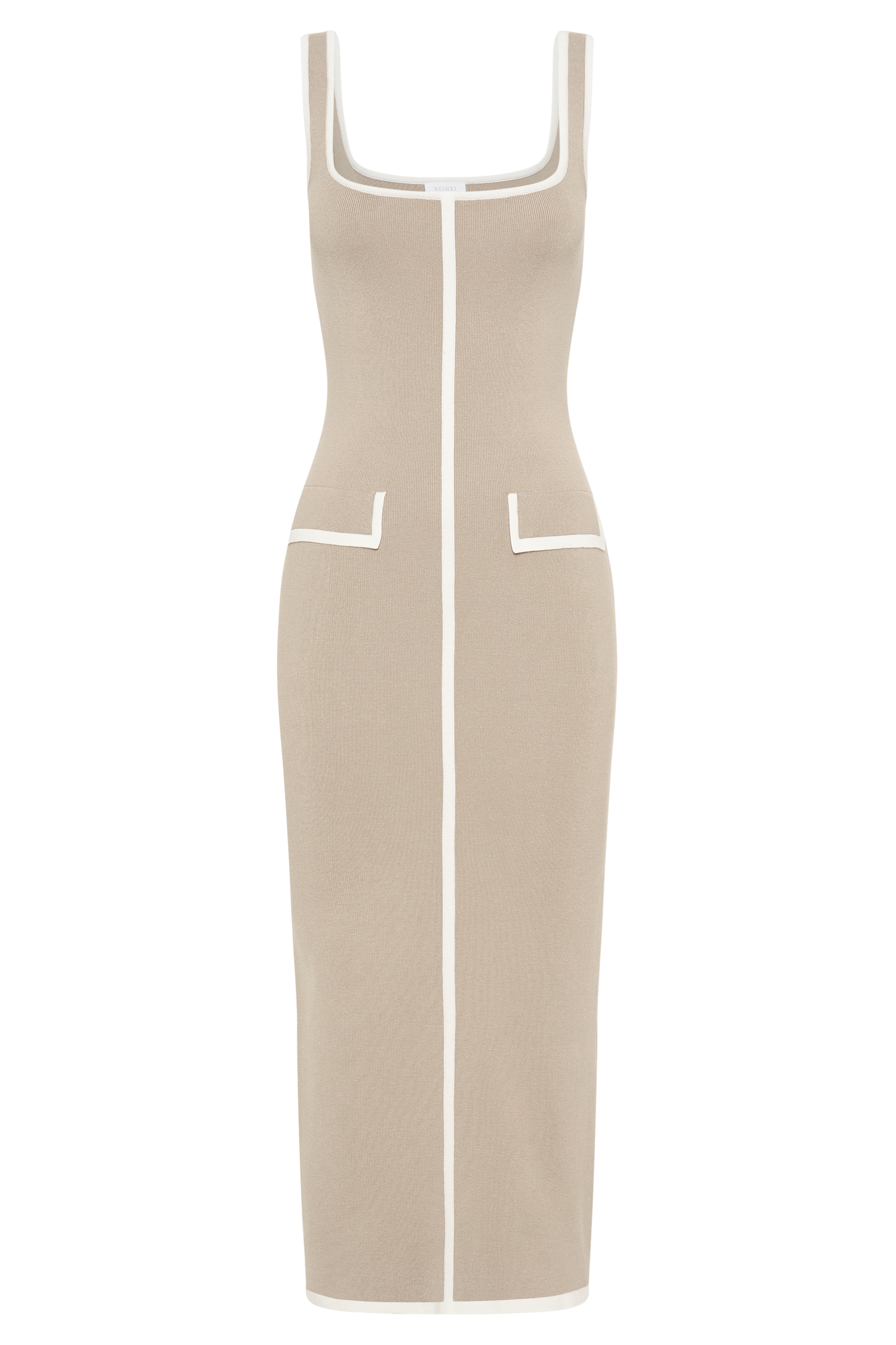 Eimear Contrast Knit Midi Dress - Taupe & Ivory #7