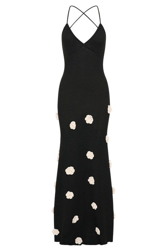 Suki Knit Maxi Dress With Flowers - Black/White