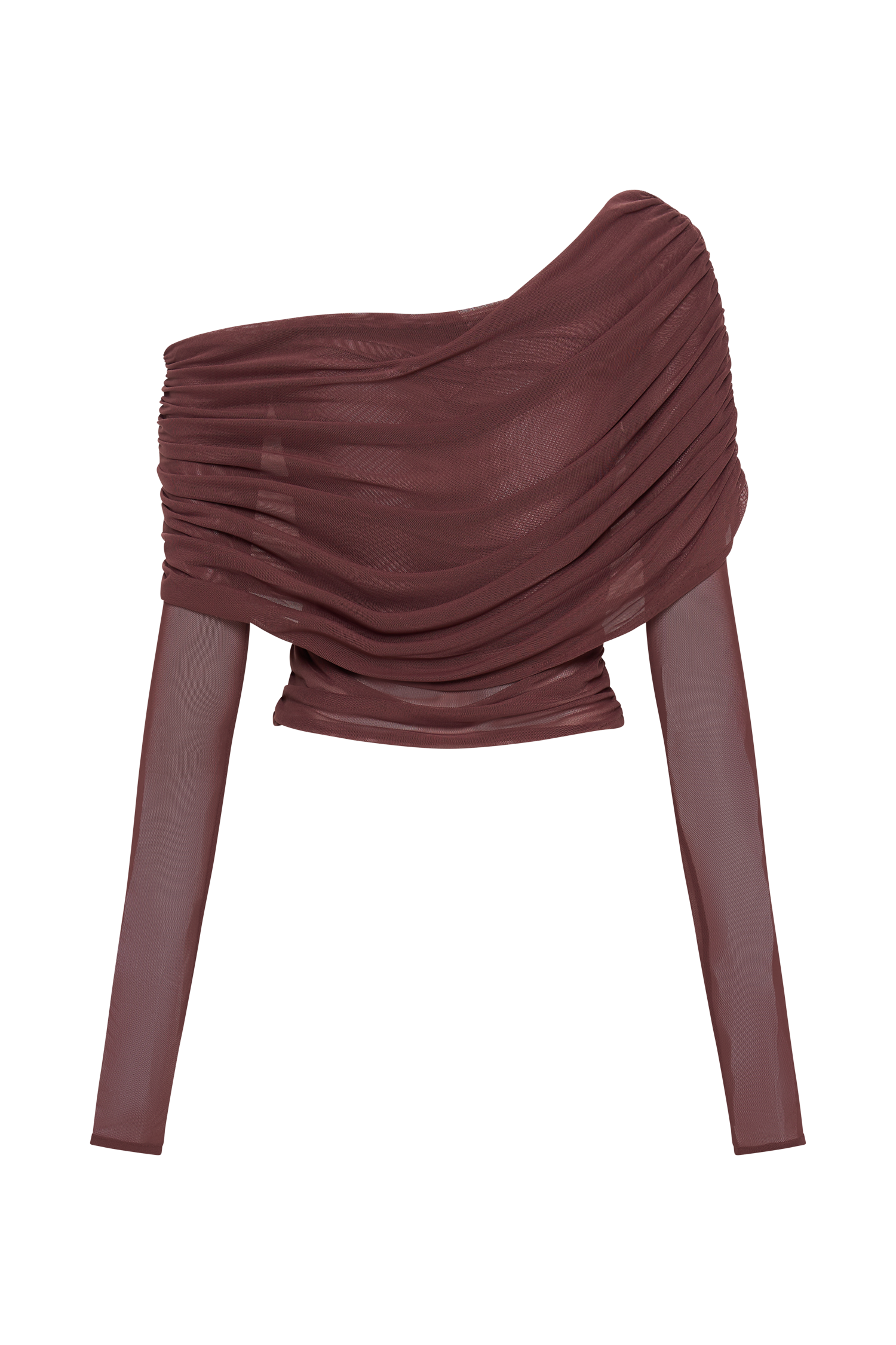 Everly Sheer Mesh Off Shoulder Top - Mahogany #7