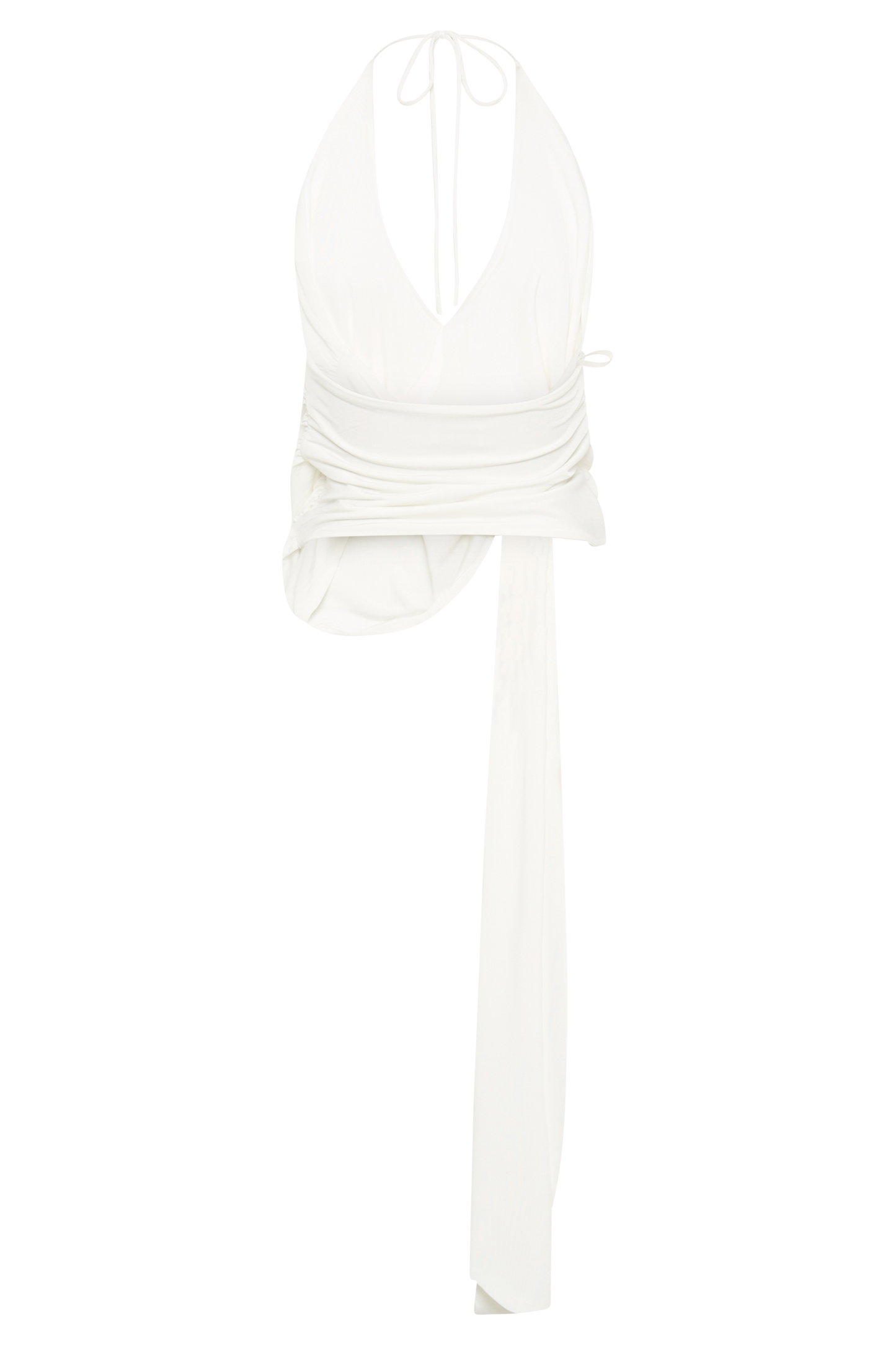 Tyla Draped Slinky Halter Top - White