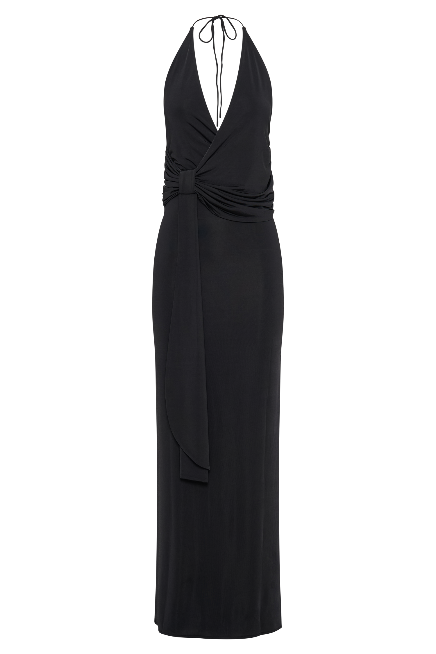 Tyla Draped Slinky Halter Maxi Dress - Black #9