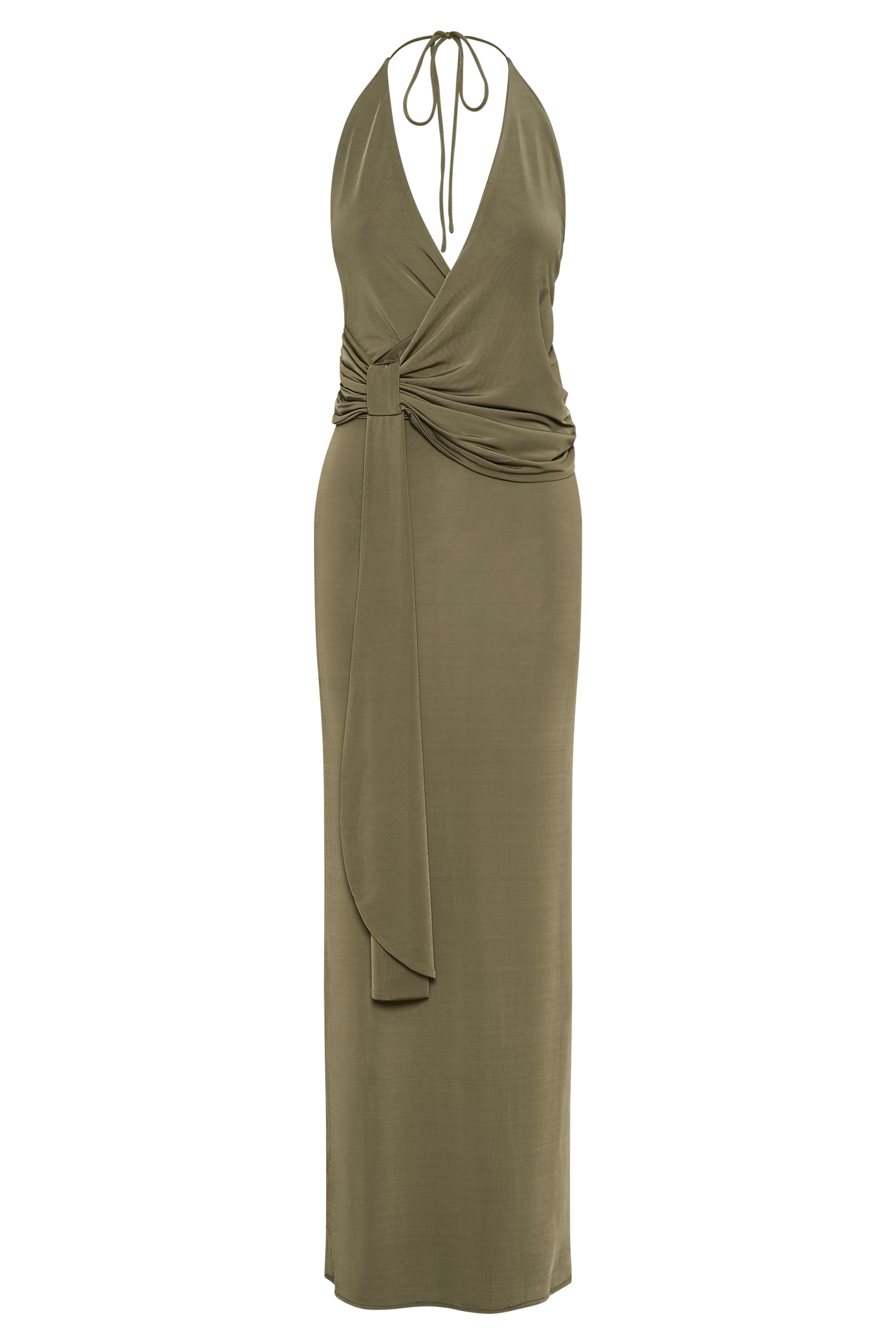 Tyla Draped Slinky Halter Maxi Dress - Dark Olive #9