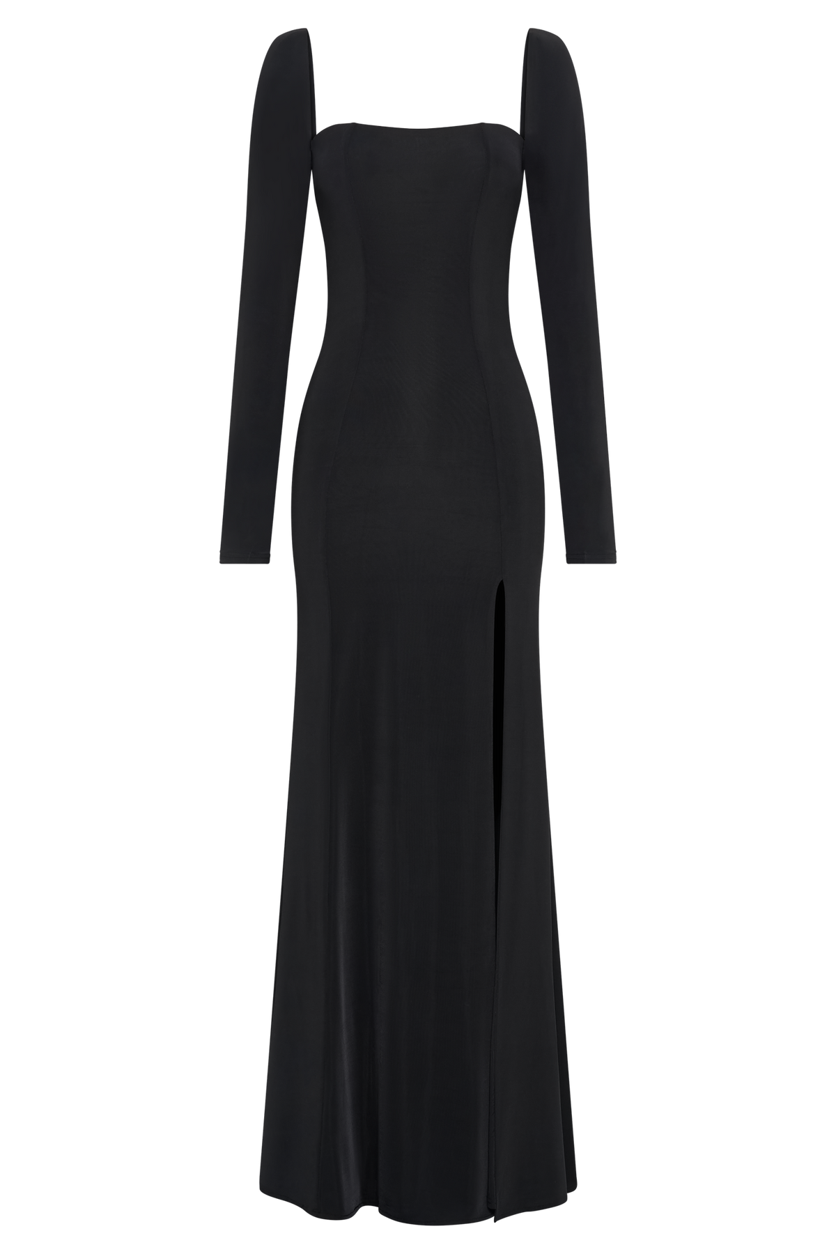 Desirie Slinky Long Sleeve Maxi Dress With Split - Black #8