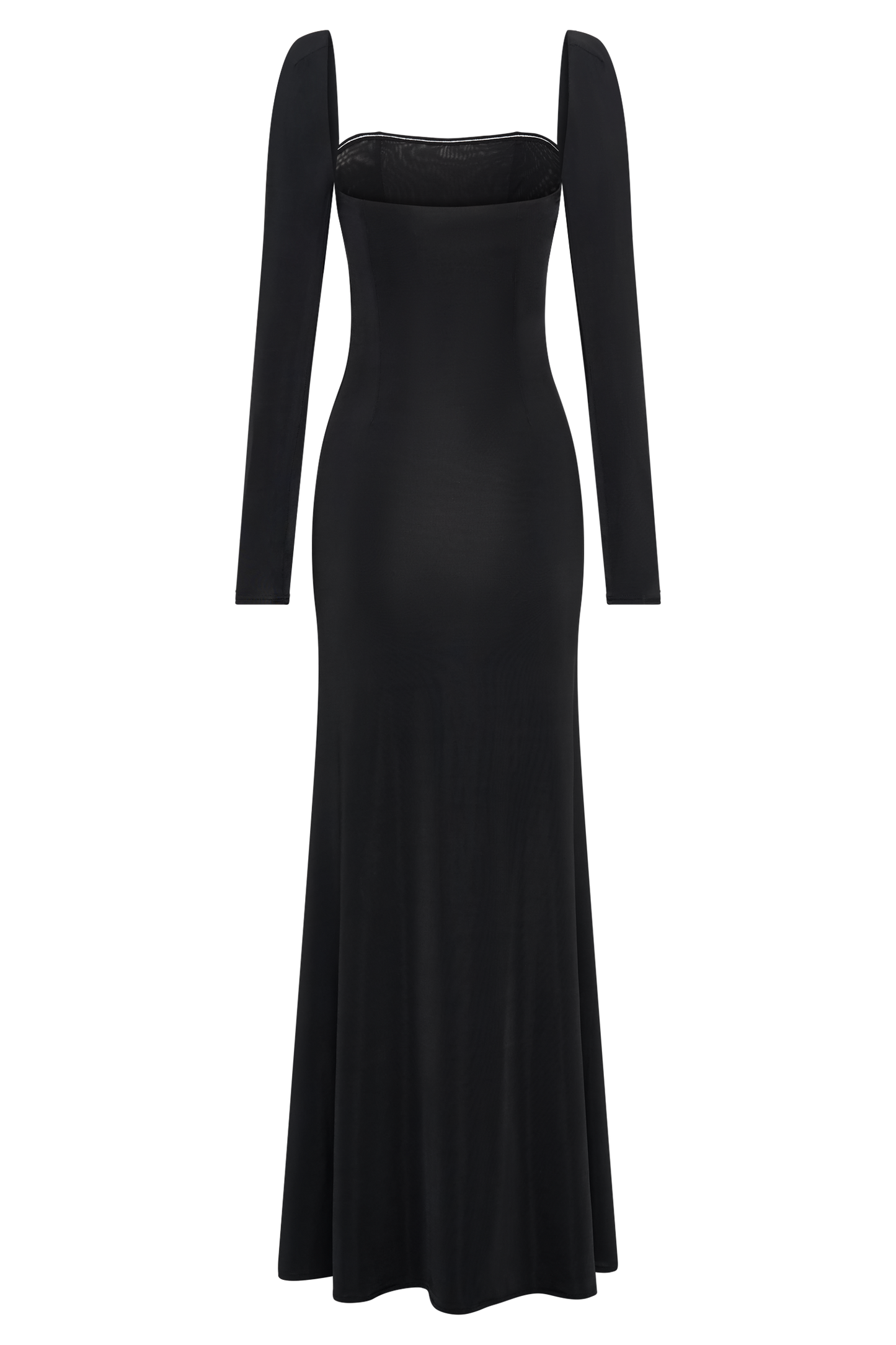 Desirie Slinky Long Sleeve Maxi Dress With Split - Black