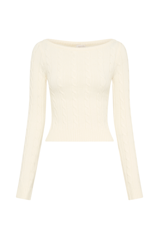 Belinda Off Shoulder Cable Knit Top - Ivory