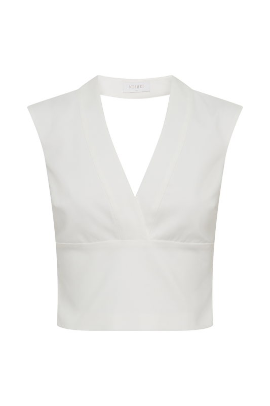 Jemima Sleeveless Cross Over Top - White