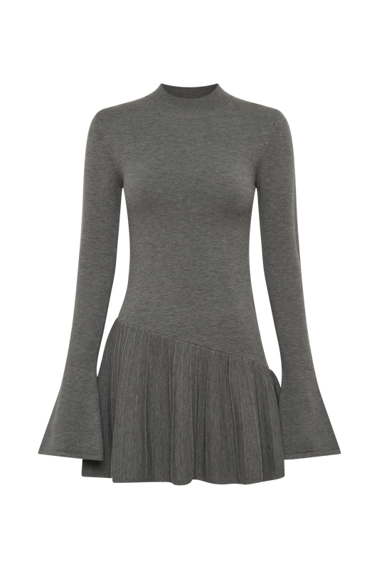 Blair Knit Mini Dress With Pleats - Charcoal