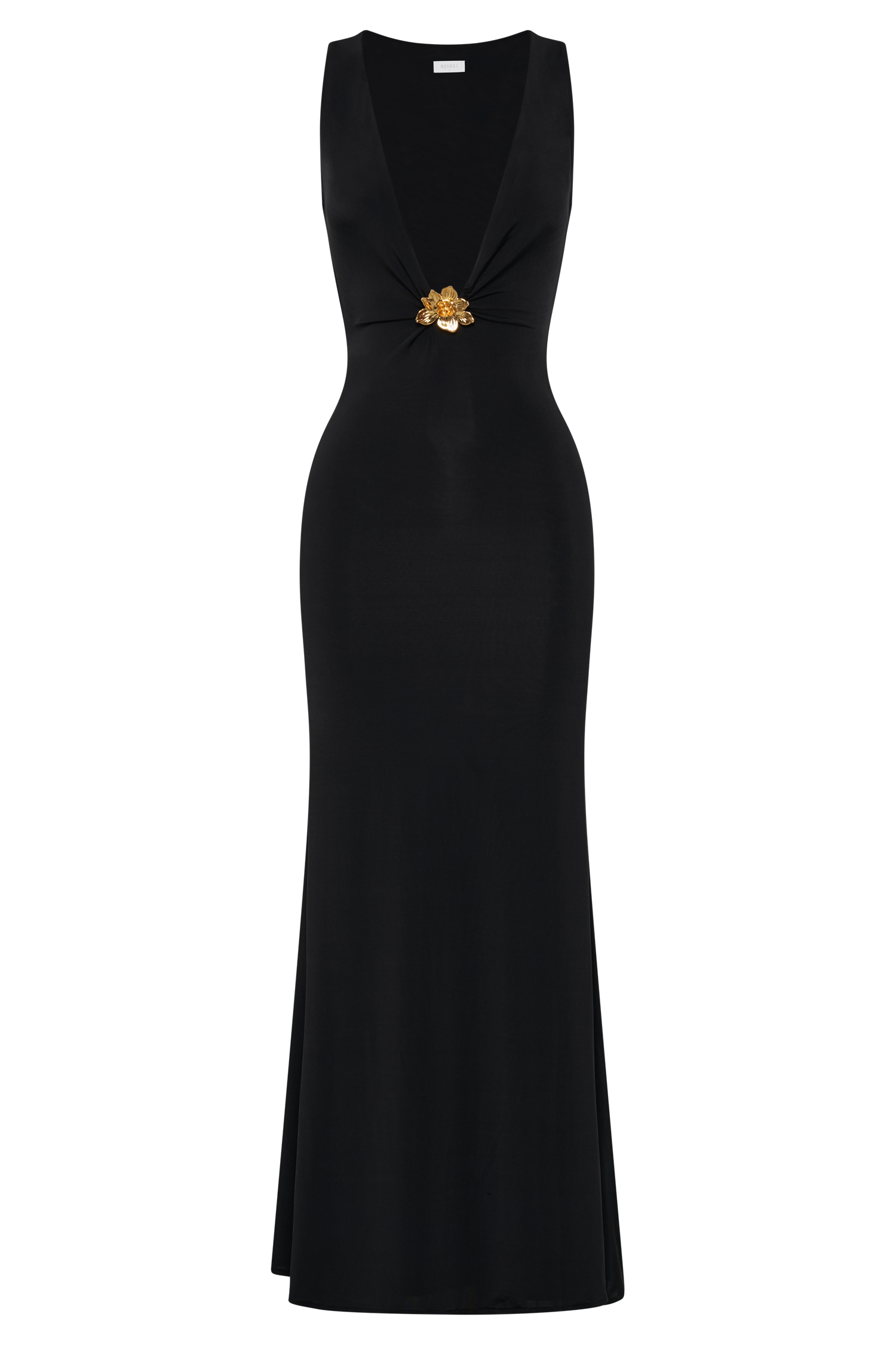 Beck Plunge Maxi Dress With Floral Hardware - Black #7