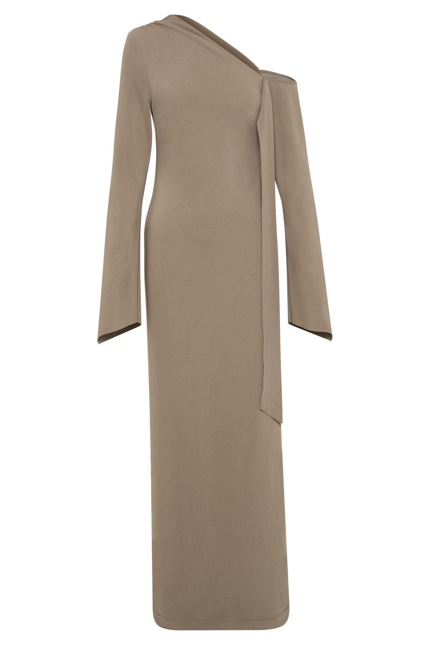 Nicola One Shoulder Crepe Maxi Dress - Mushroom #9