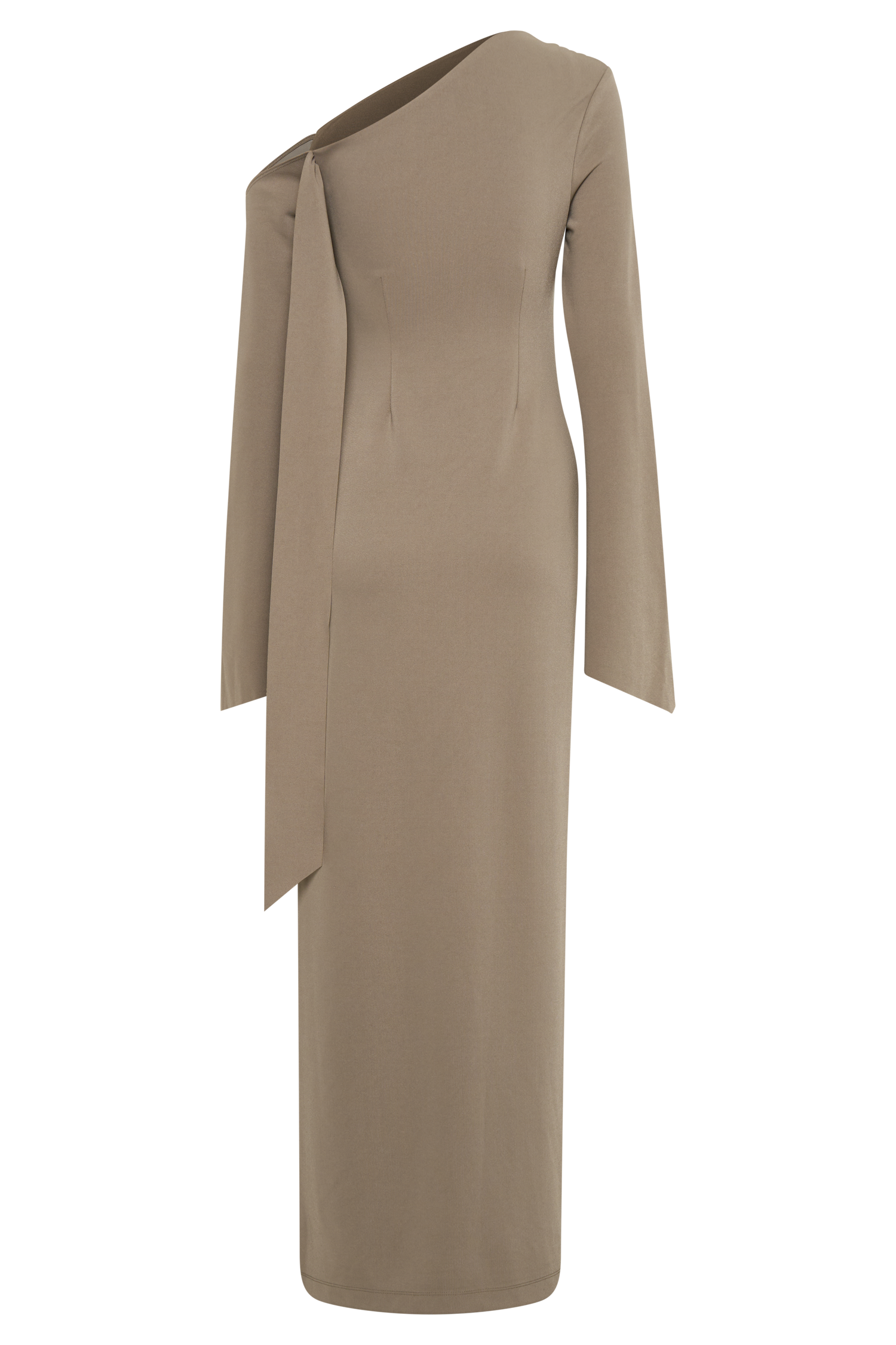 Nicola One Shoulder Crepe Maxi Dress - Mushroom #8