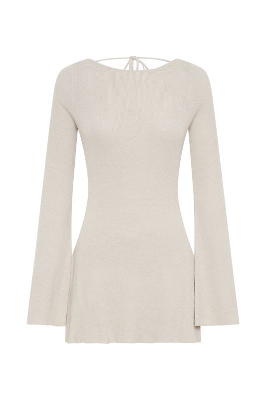 Zahra Long Sleeve Open Back Mini Knit Dress - Grey