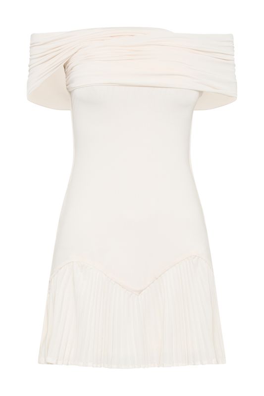 Melina Slinky Off Shoulder Mini Dress - Ivory