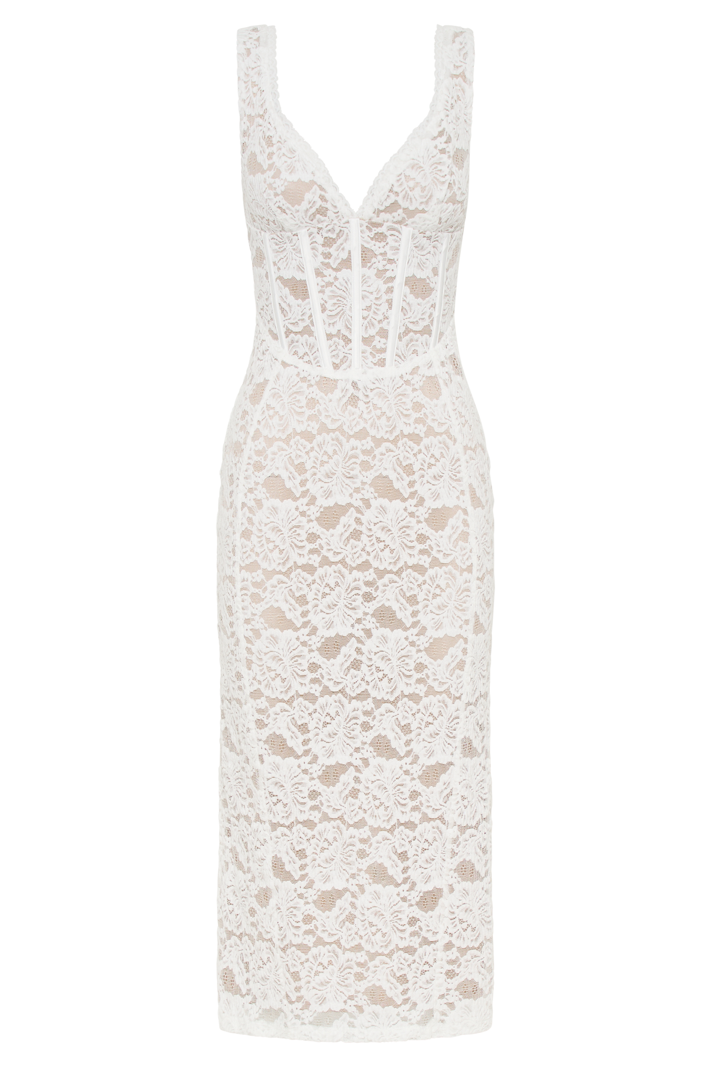 Doria Lace Plisse Midi Dress - Ivory