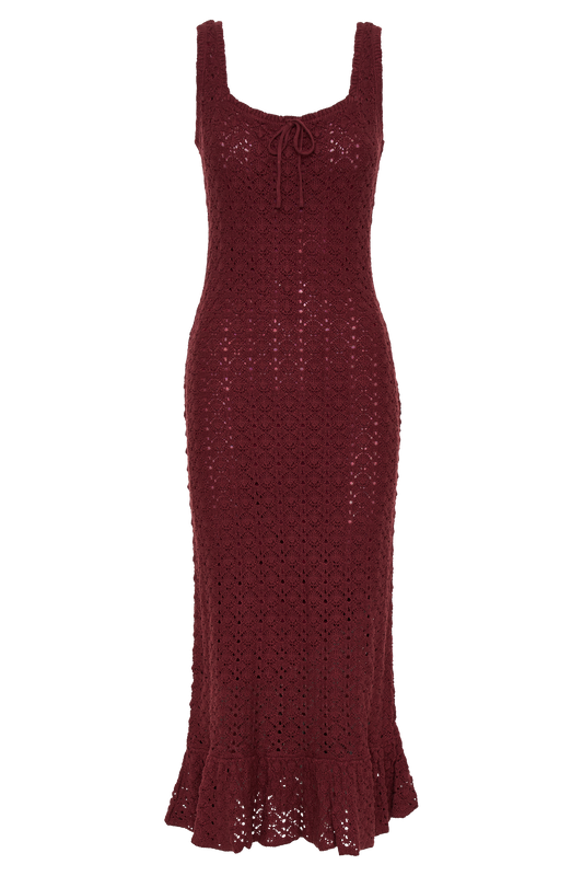 Sylvie Frill Knit Midi Dresses - Wine