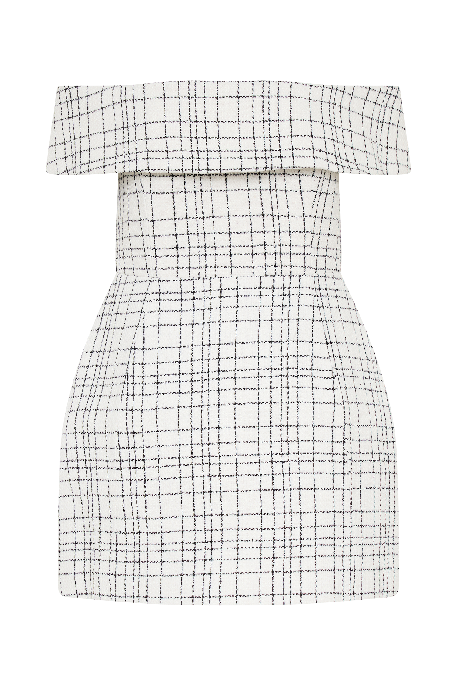 Helena Tweed Off Shoulder Mini Dress - White Check #11
